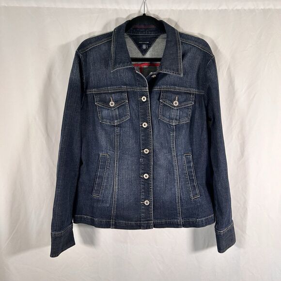 Tommy Hilfiger Jackets & Blazers - Tommy Hilfiger Jean Jacket Women's XL Dark Wash Denim Button Up Pockets Cotton